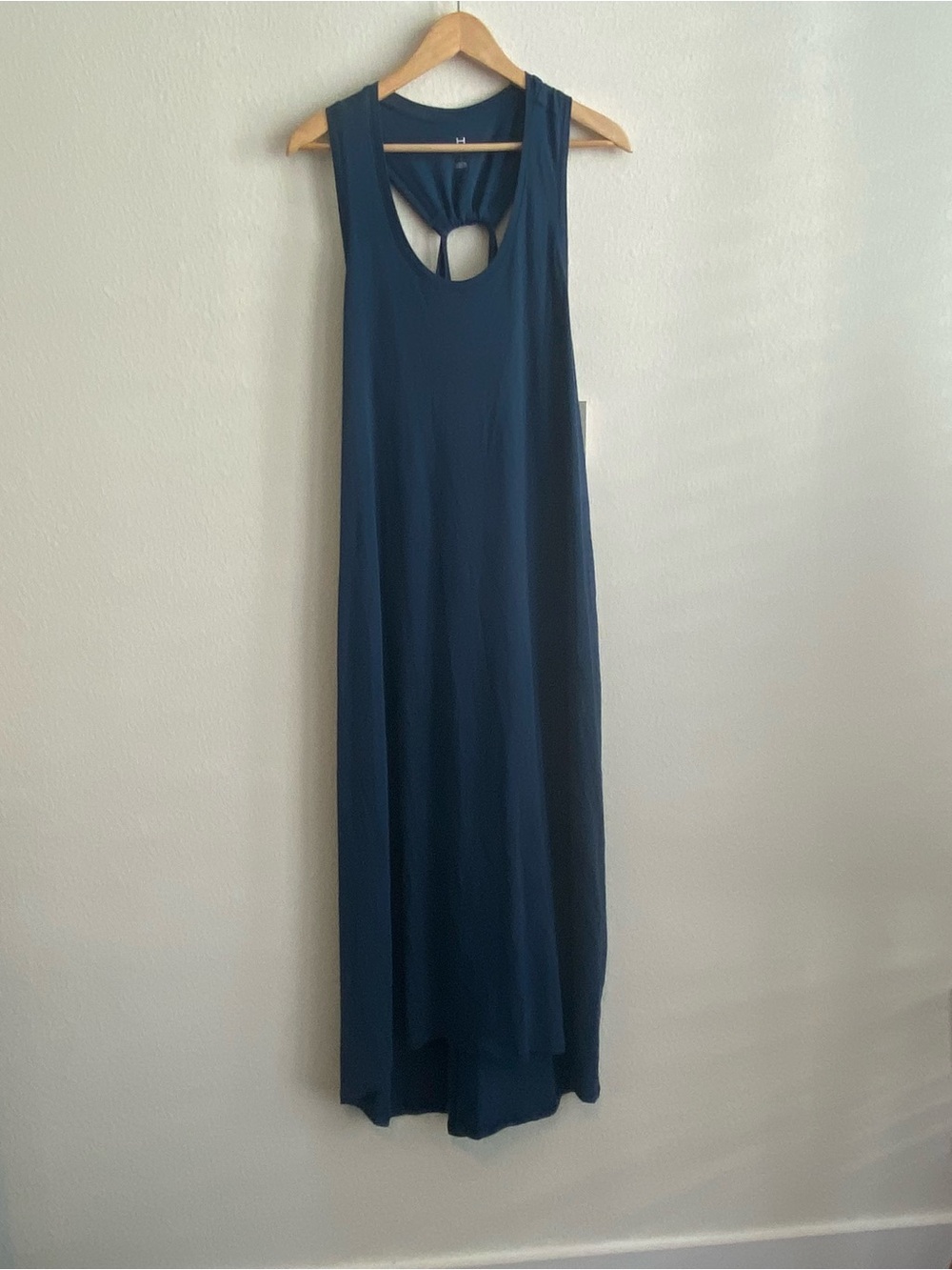 NWT Halston Teal Sleeveless Maxi Open Back Detail Asymmetrical Hem Minimalist